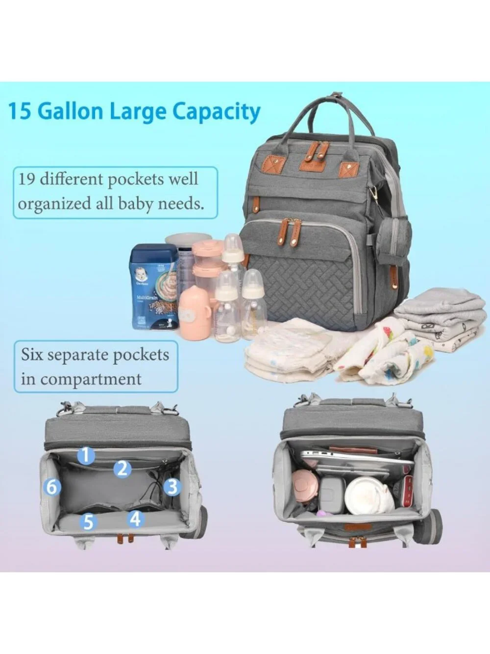 Stylish Waterproof Diaper Bag Backpack with Changing Station, USB Port